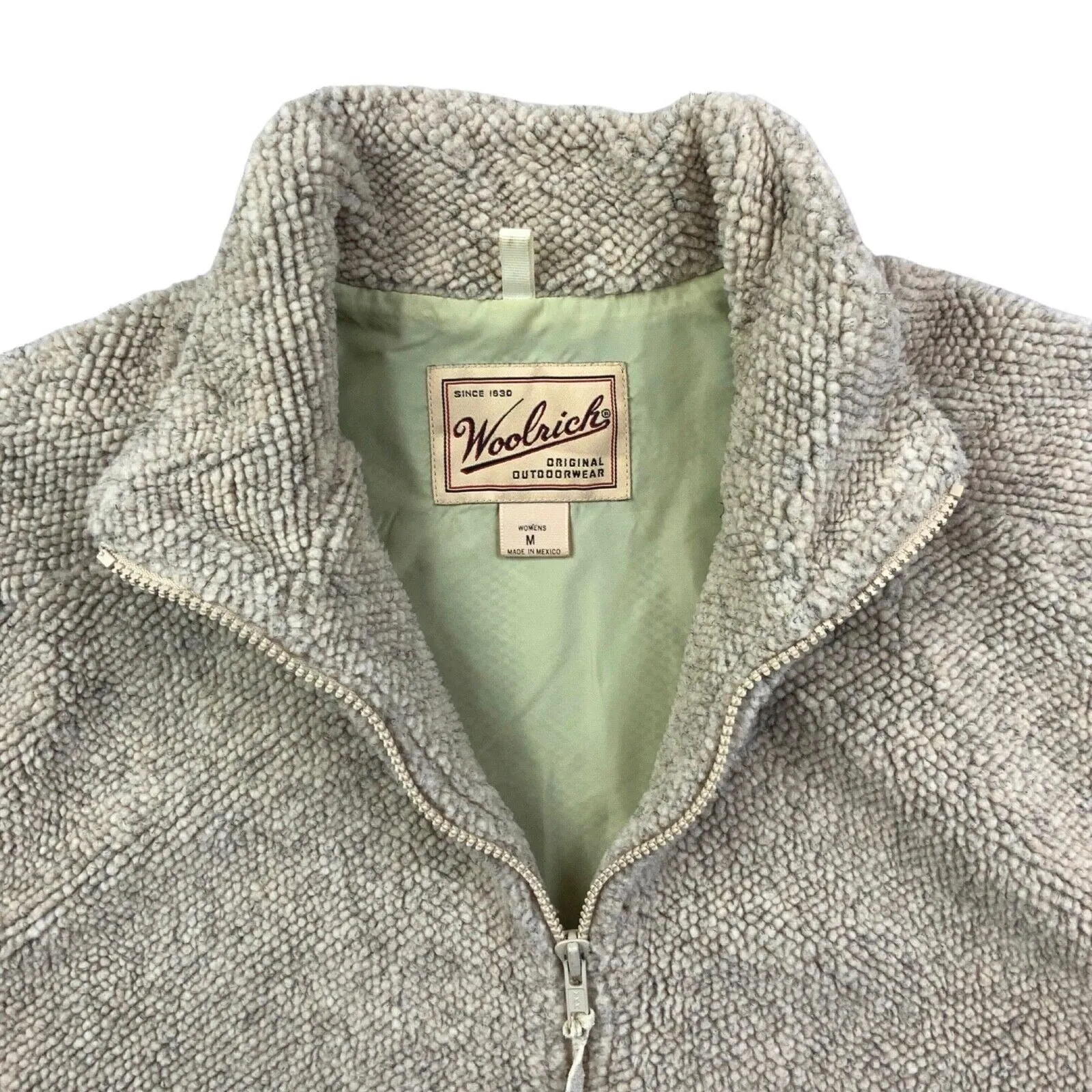 00s Oat Cream Woolrich Zip-Up Curly Fleece Jacket M