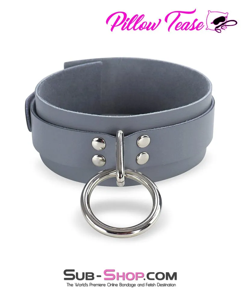 0654A      Steel Grey Leather Bondage Collar - MEGA Deal