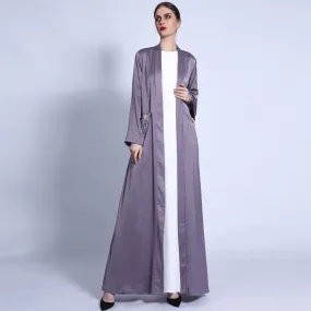 1303 Satin cardigan muslim abaya dress