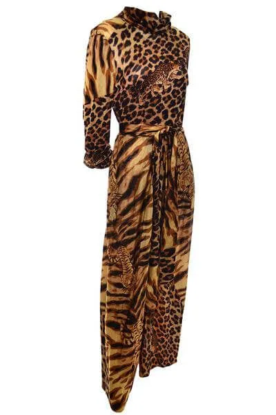 1970s Tiger & Leopard Print Vintage Jumpsuit Palazzo