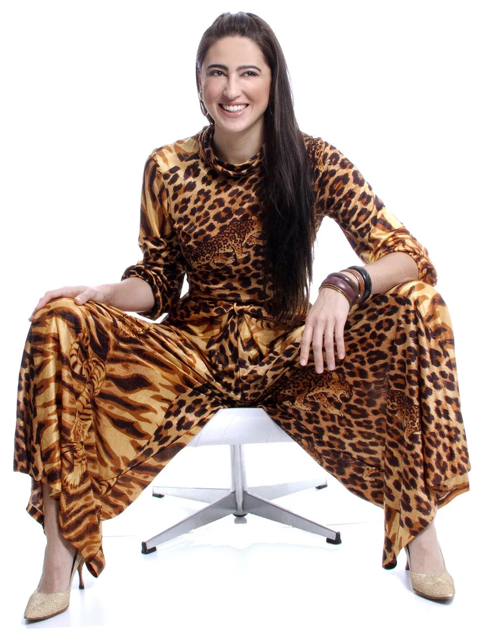 1970s Tiger & Leopard Print Vintage Jumpsuit Palazzo