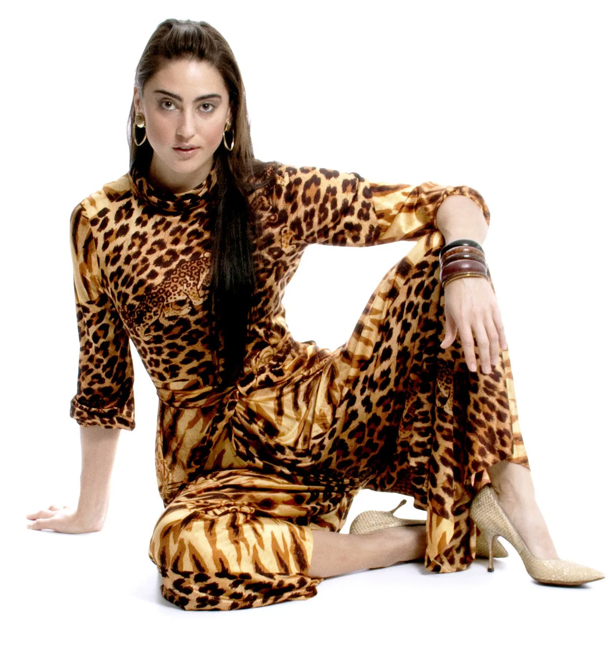 1970s Tiger & Leopard Print Vintage Jumpsuit Palazzo