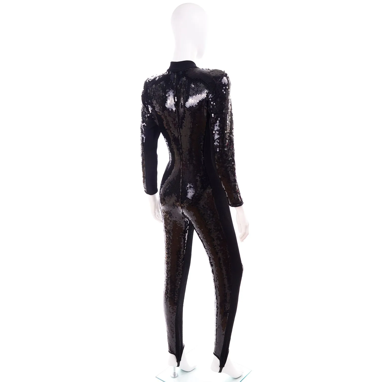 1980s Lillie Rubin Vintage Black Sequin Jumpsuit w Stirrups 6/8