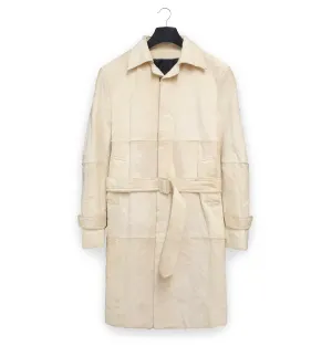 2000 Belted Car Coat with Asymmetric Hunting Panel in Goat Fur