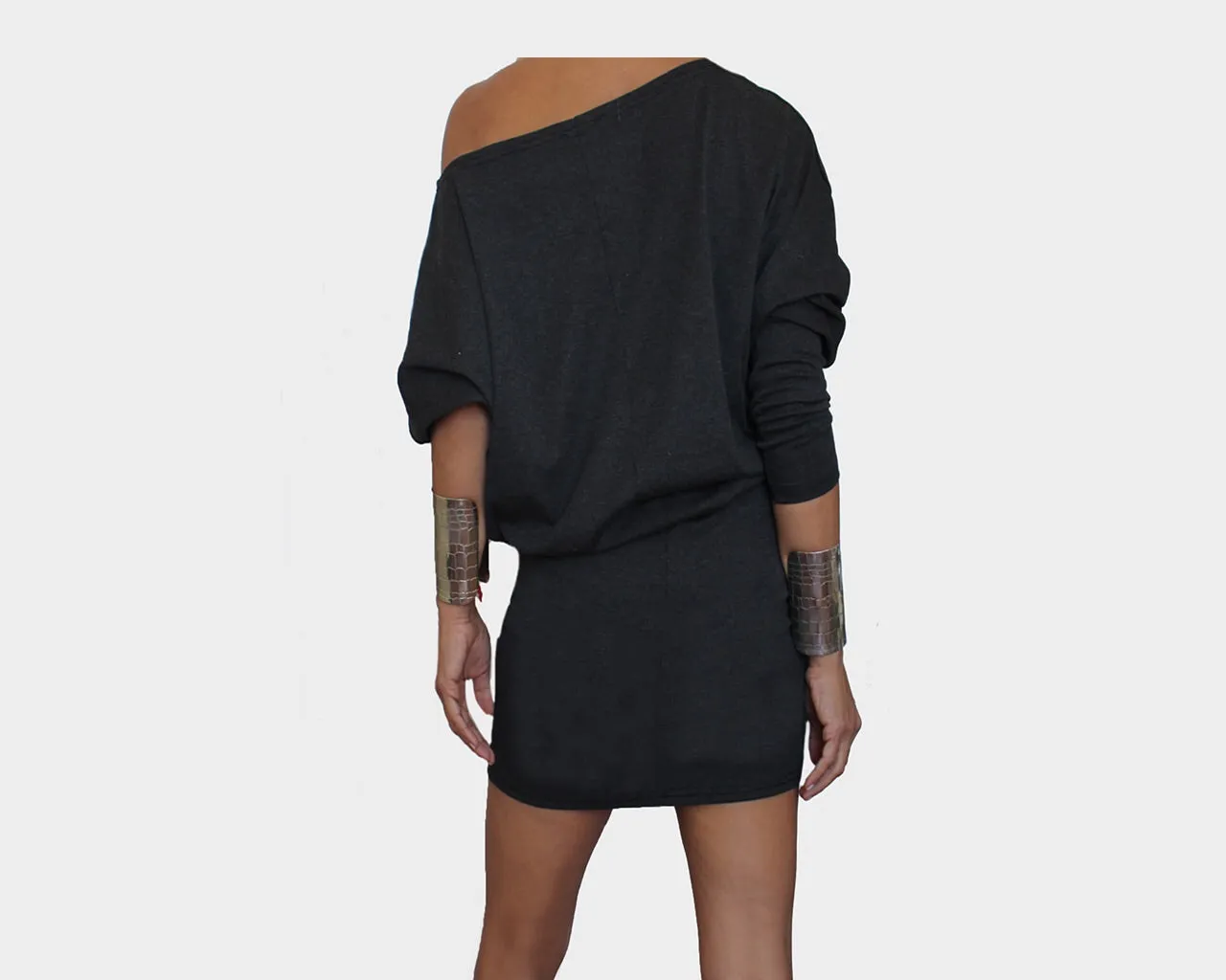 4.5 Dark Gray Off Shoulder Dress - The Bond Street