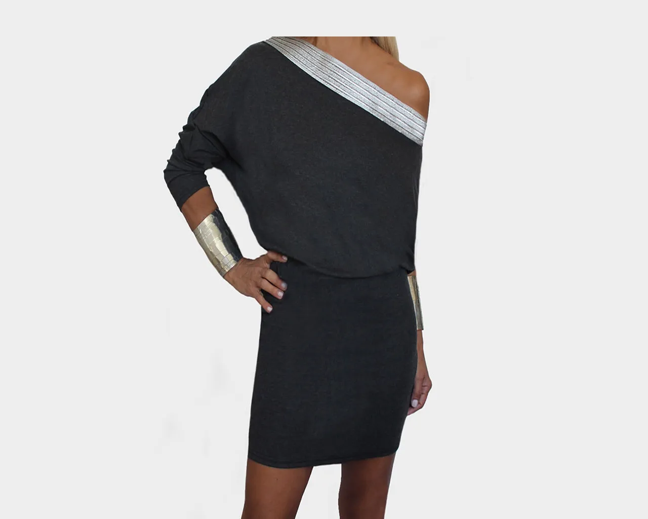 4.5 Dark Gray Off Shoulder Dress - The Bond Street