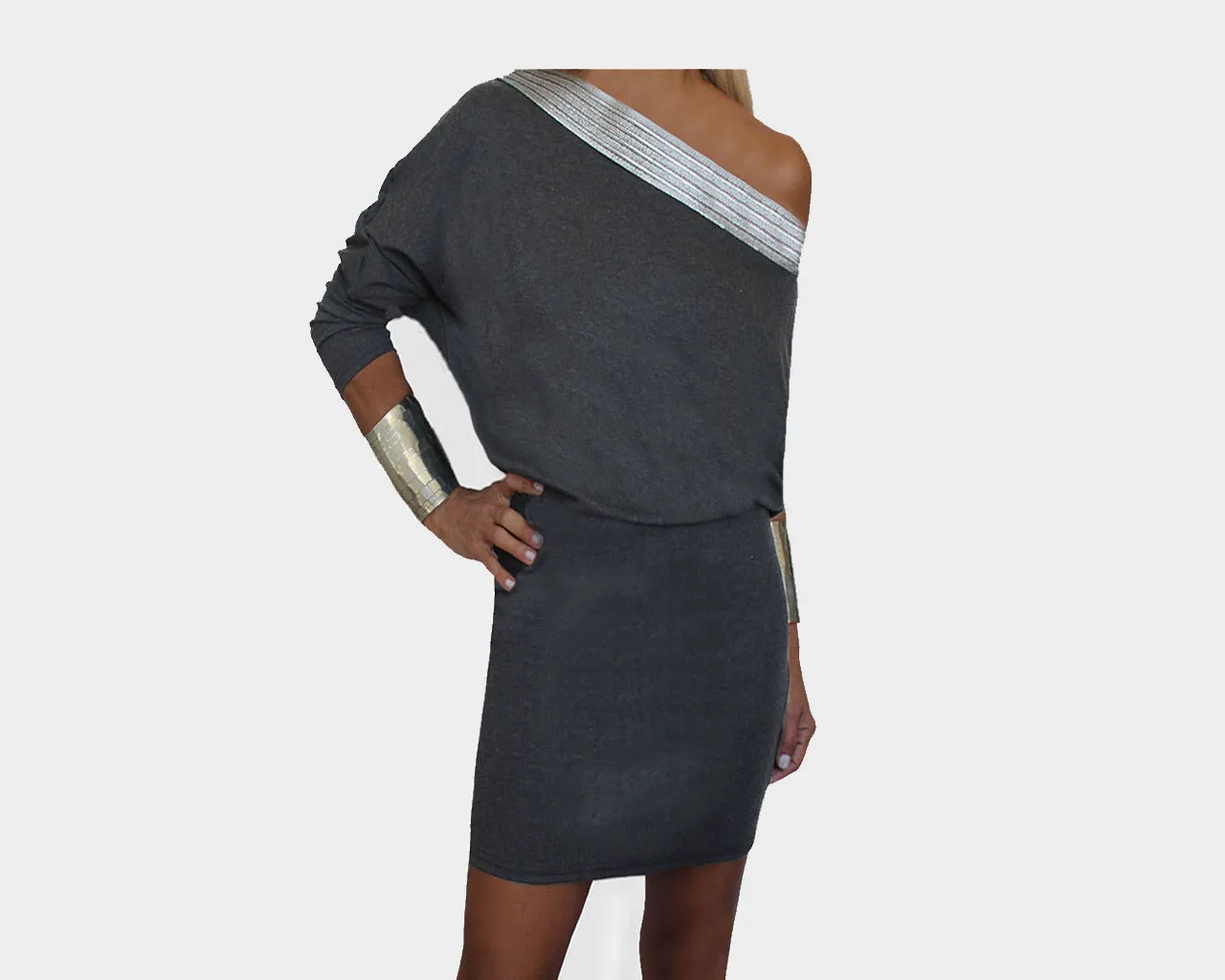 4.5 Dark Gray Off Shoulder Dress - The Bond Street