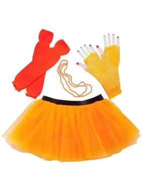 80s Costume for Teens or Women in Neon Orange with Tutu & Accessories