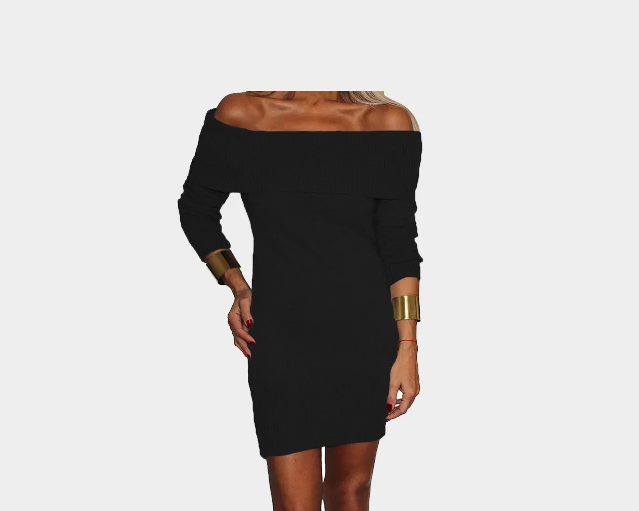 81 Black Knit Off the Shoulder Dress - The St. Moritz