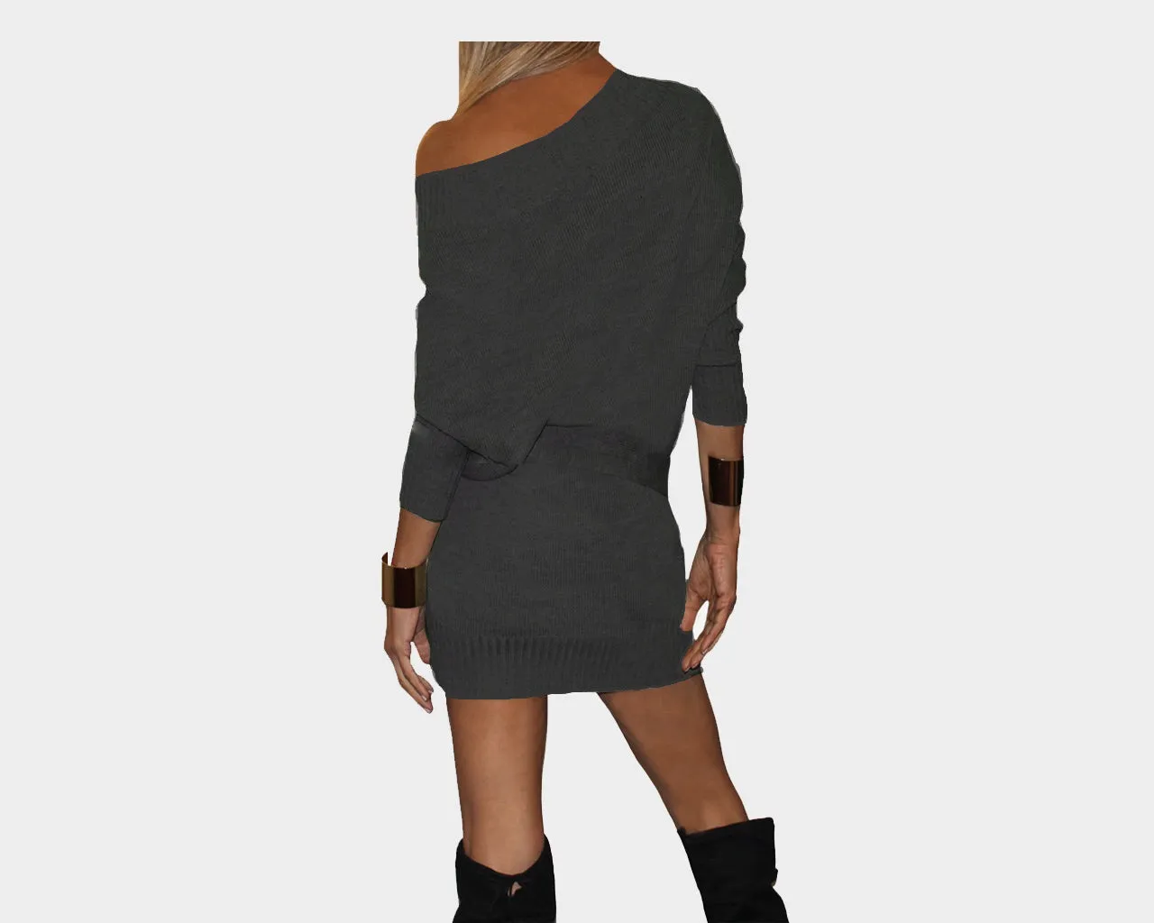 91 Black Knit Off Shoulder Dress - The Park Avenue