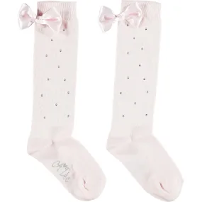 A DEE - Bow Diamante Knee High Socks  - Pink