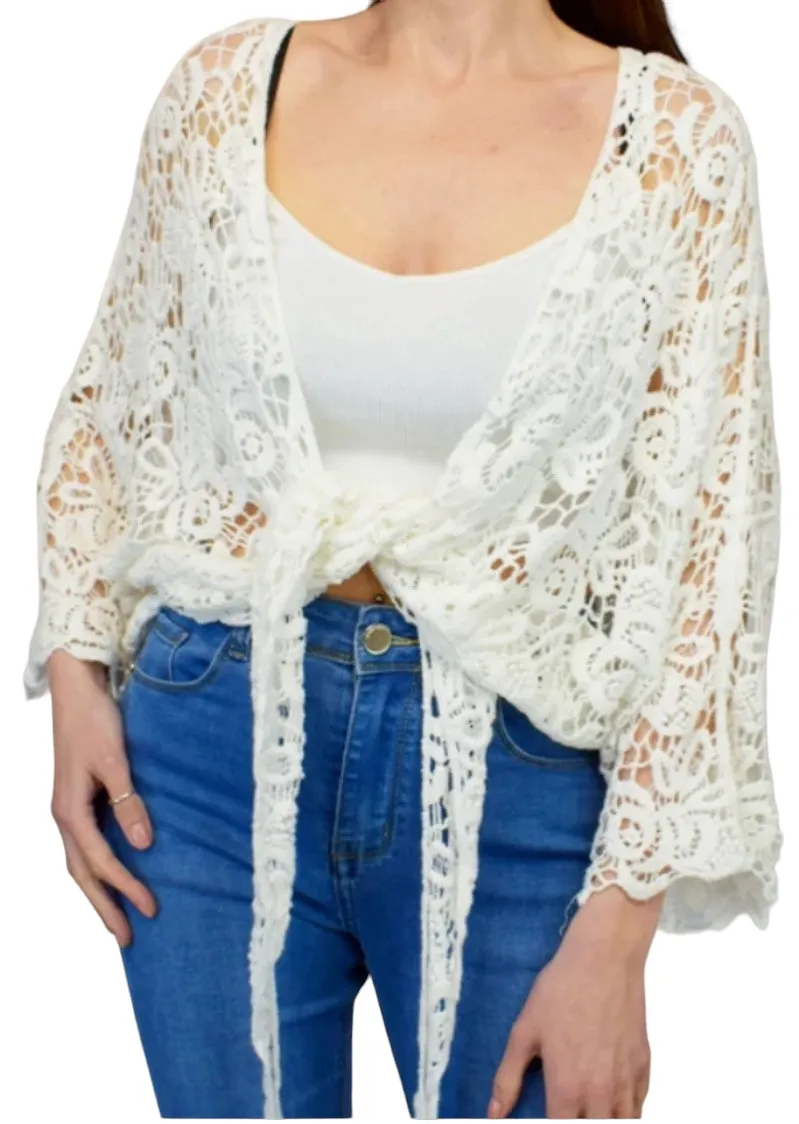 Amy Plain Tie Front Crochet Shrug (2 Colours)