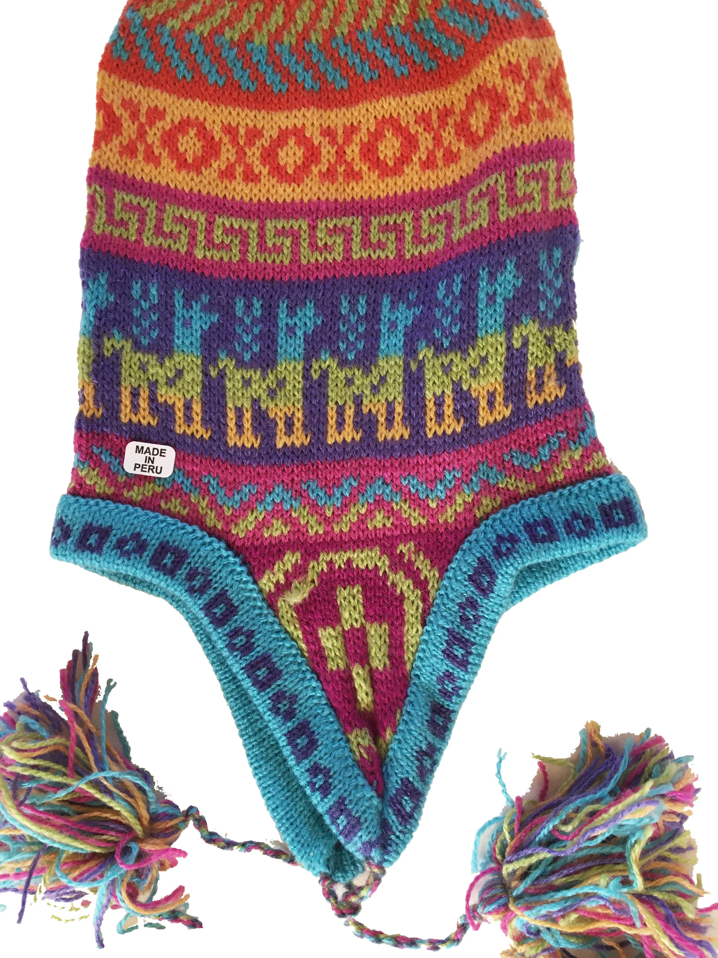 Authentic Peruvian Alpaca Chullo Hat Traditional Peru Indigenous Hat Andes Toque