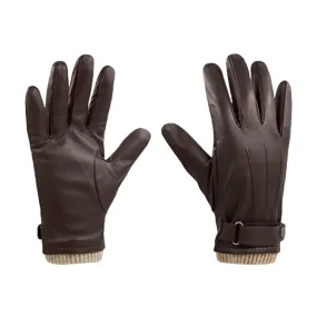 Autumn And Winter Padded Leather Gloves Business Simple Outdoor Sports Warm Gloves, Size: S(Brown)