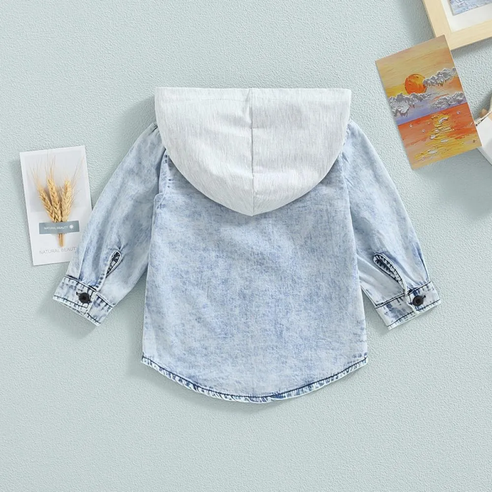 Autumn Toddler Boys And Girls Washed Denim Hooded Jacket Wholesale Kids Clothes