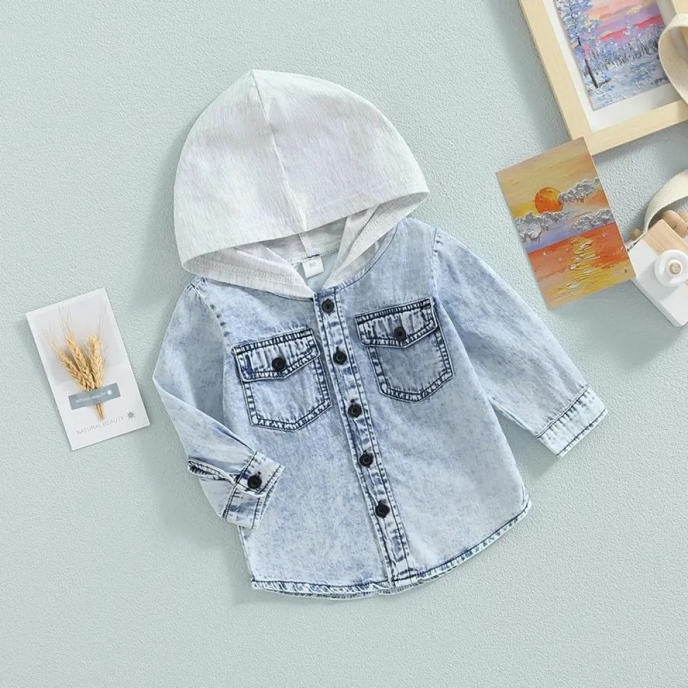 Autumn Toddler Boys And Girls Washed Denim Hooded Jacket Wholesale Kids Clothes