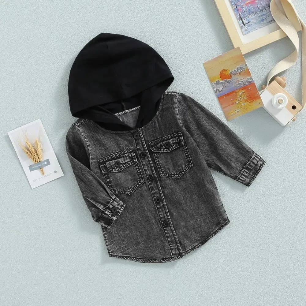 Autumn Toddler Boys And Girls Washed Denim Hooded Jacket Wholesale Kids Clothes