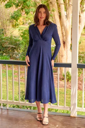 Azalia Navy V Neck Long Sleeve Evening Dress