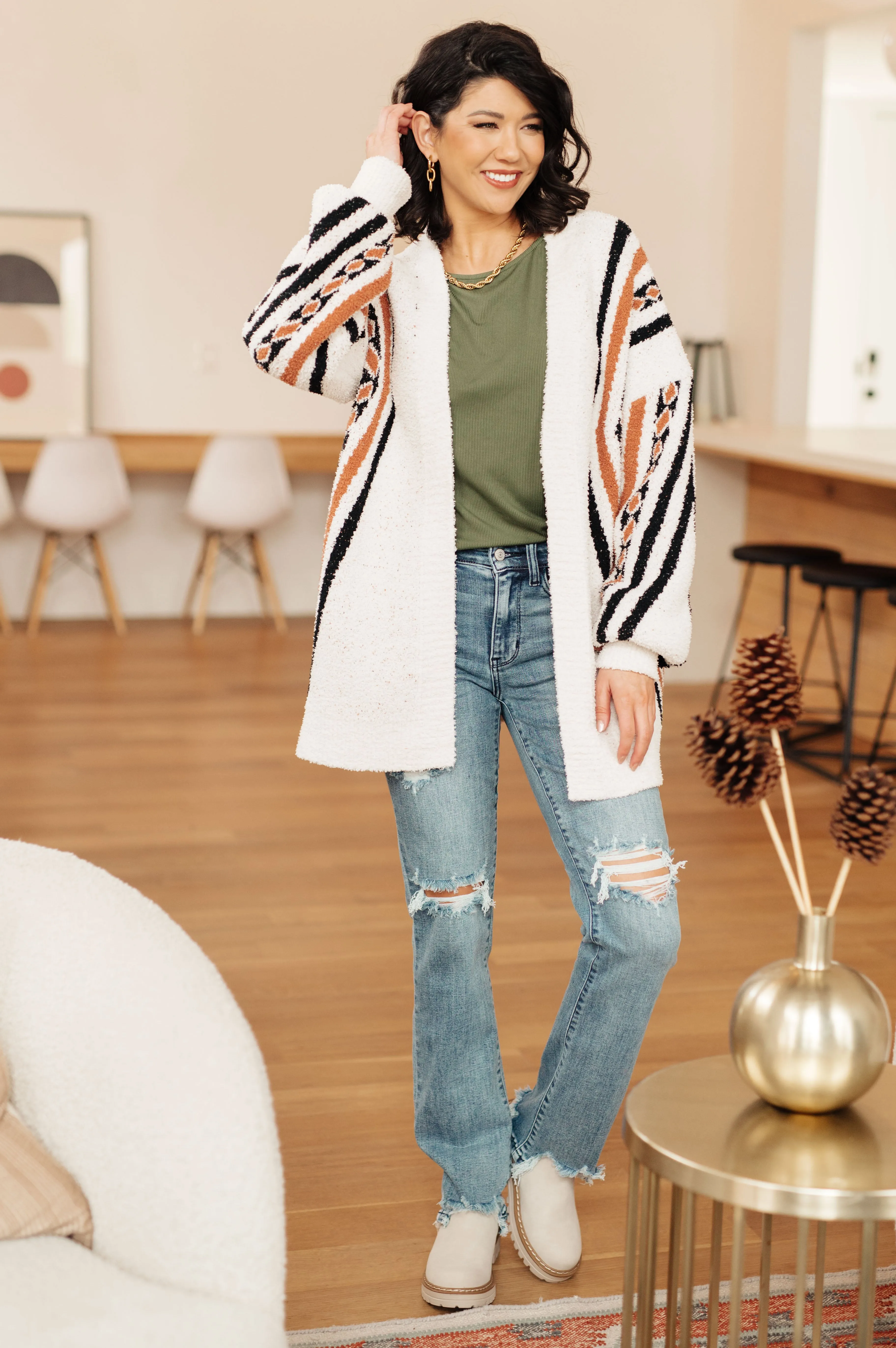 Aztec Print Cardigan In Cozy Comfort