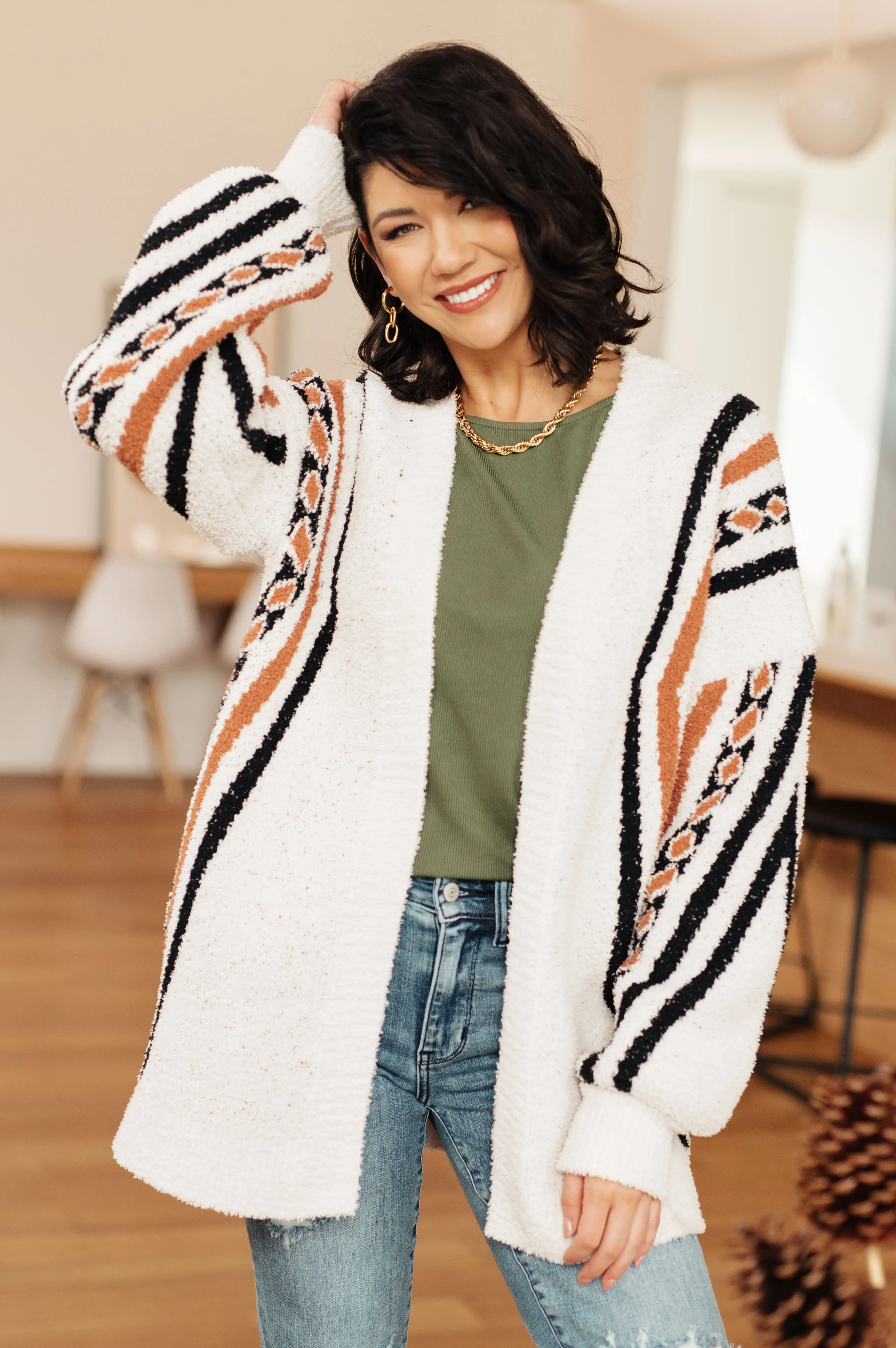 Aztec Print Cardigan In Cozy Comfort