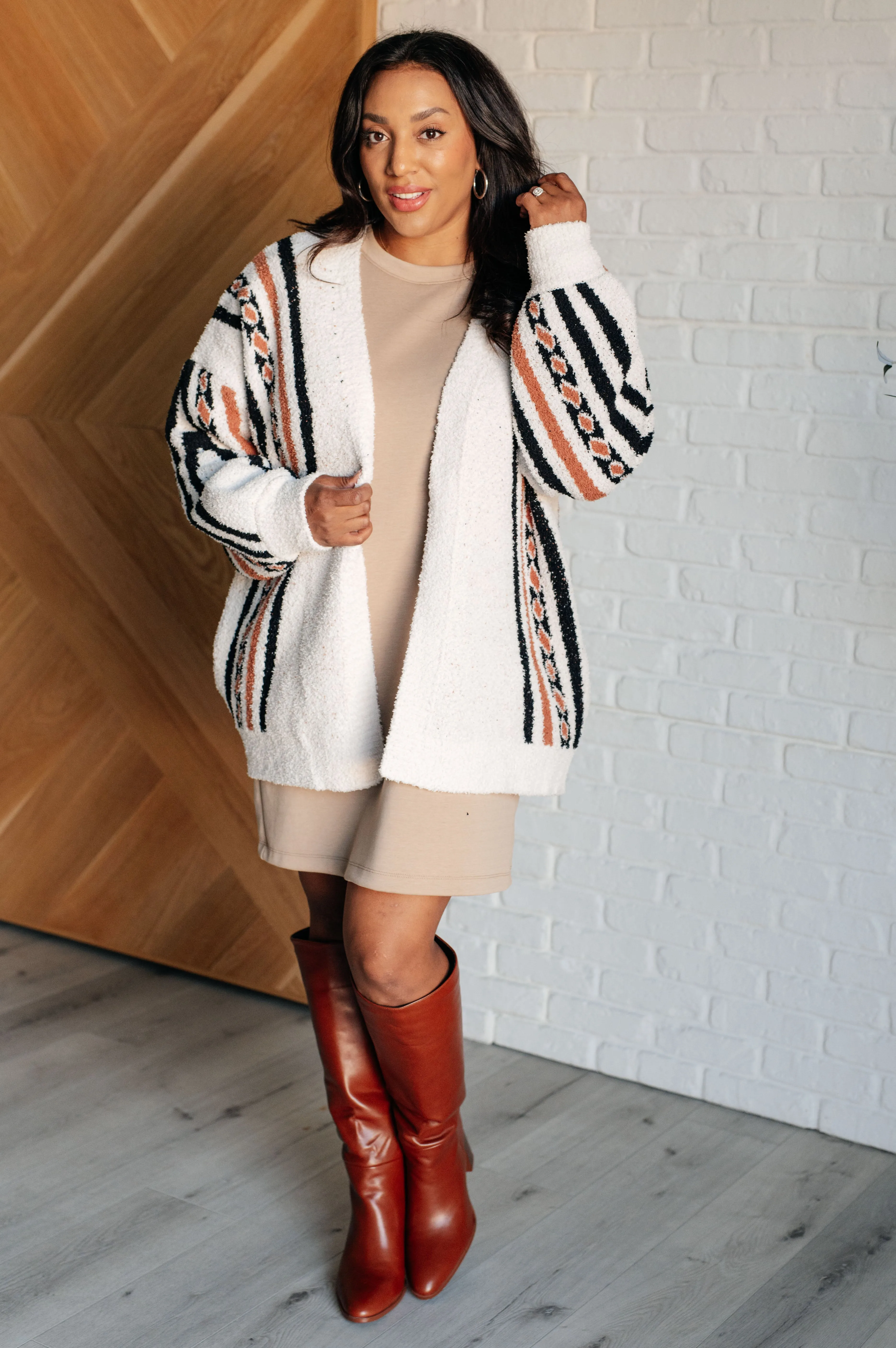 Aztec Print Cardigan In Cozy Comfort