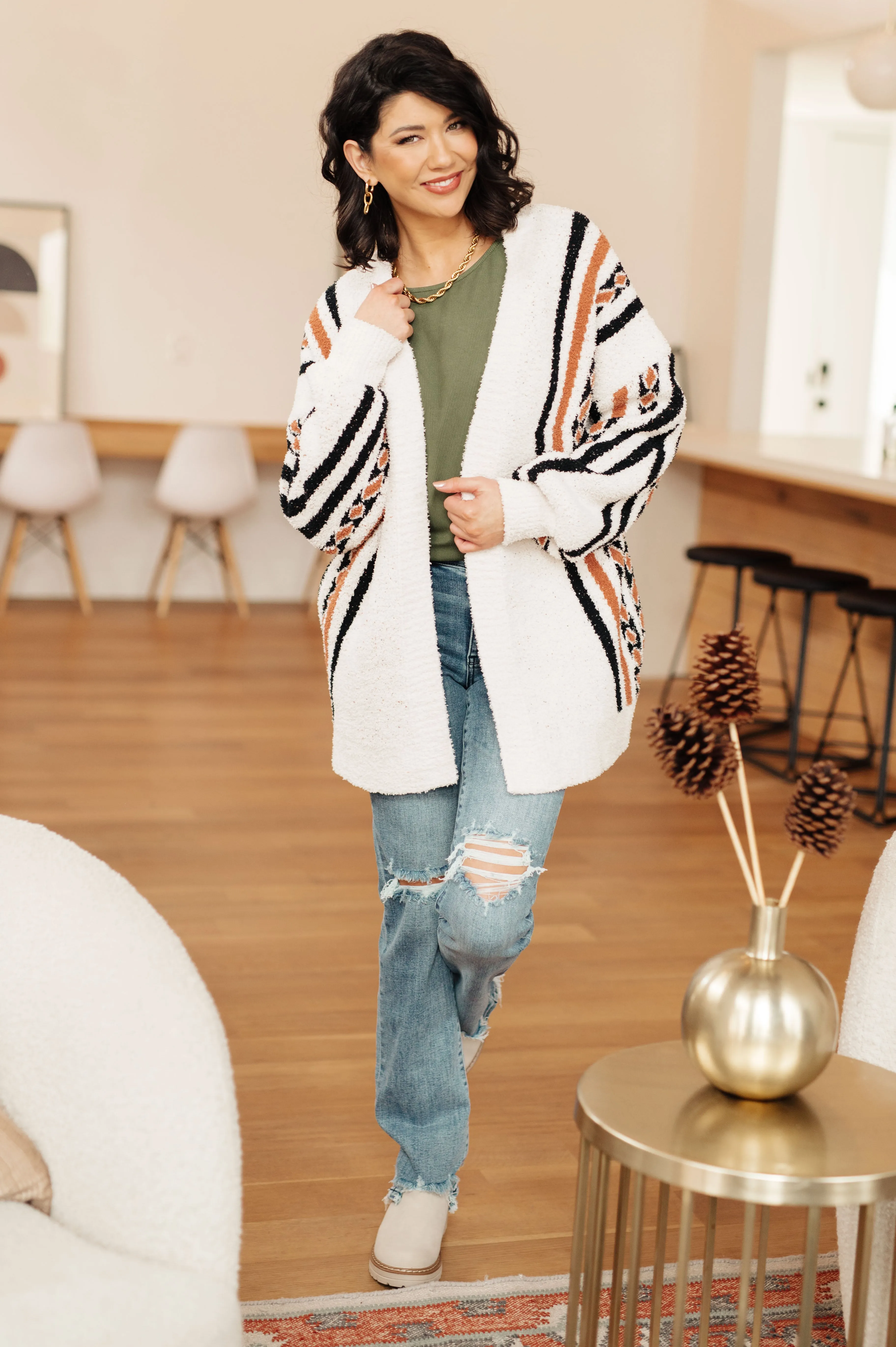 Aztec Print Cardigan In Cozy Comfort