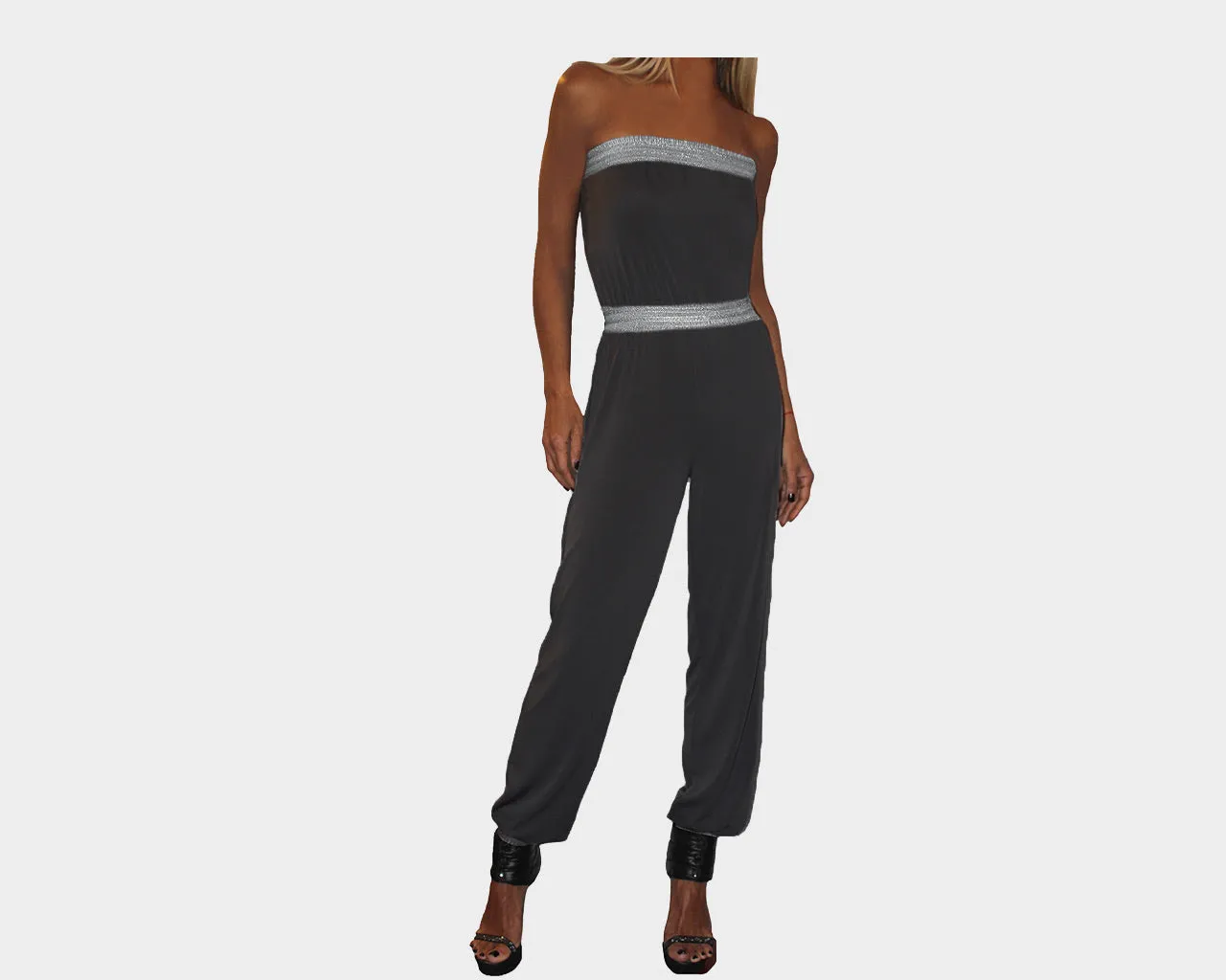 B. Black and silver strapless Jumpsuit - The Corso Venezia