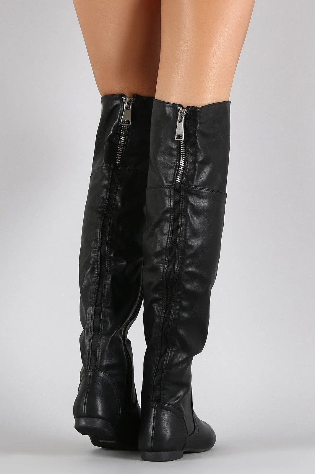 Bamboo Vegan Leather Zipper Collar Knee High Boot