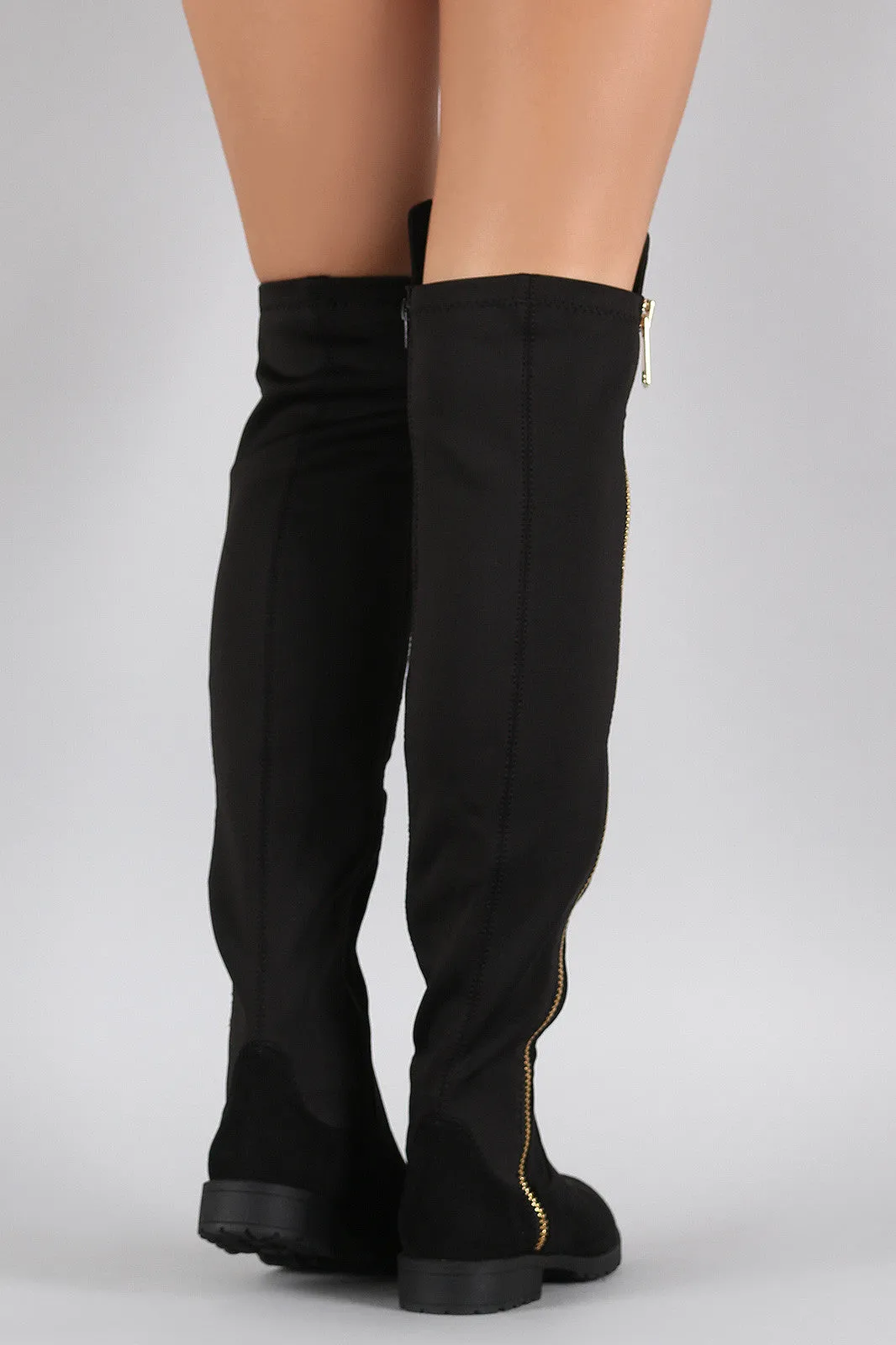 Bamboo Zipper Suede Stretchy Over-The-Knee Riding Boots