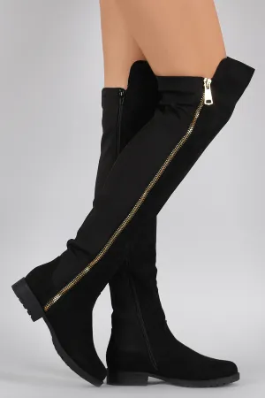 Bamboo Zipper Suede Stretchy Over-The-Knee Riding Boots