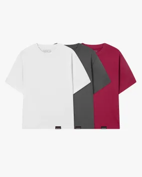 BASIC TEE WHITE/ASH/BURGUNDY 3XPACK