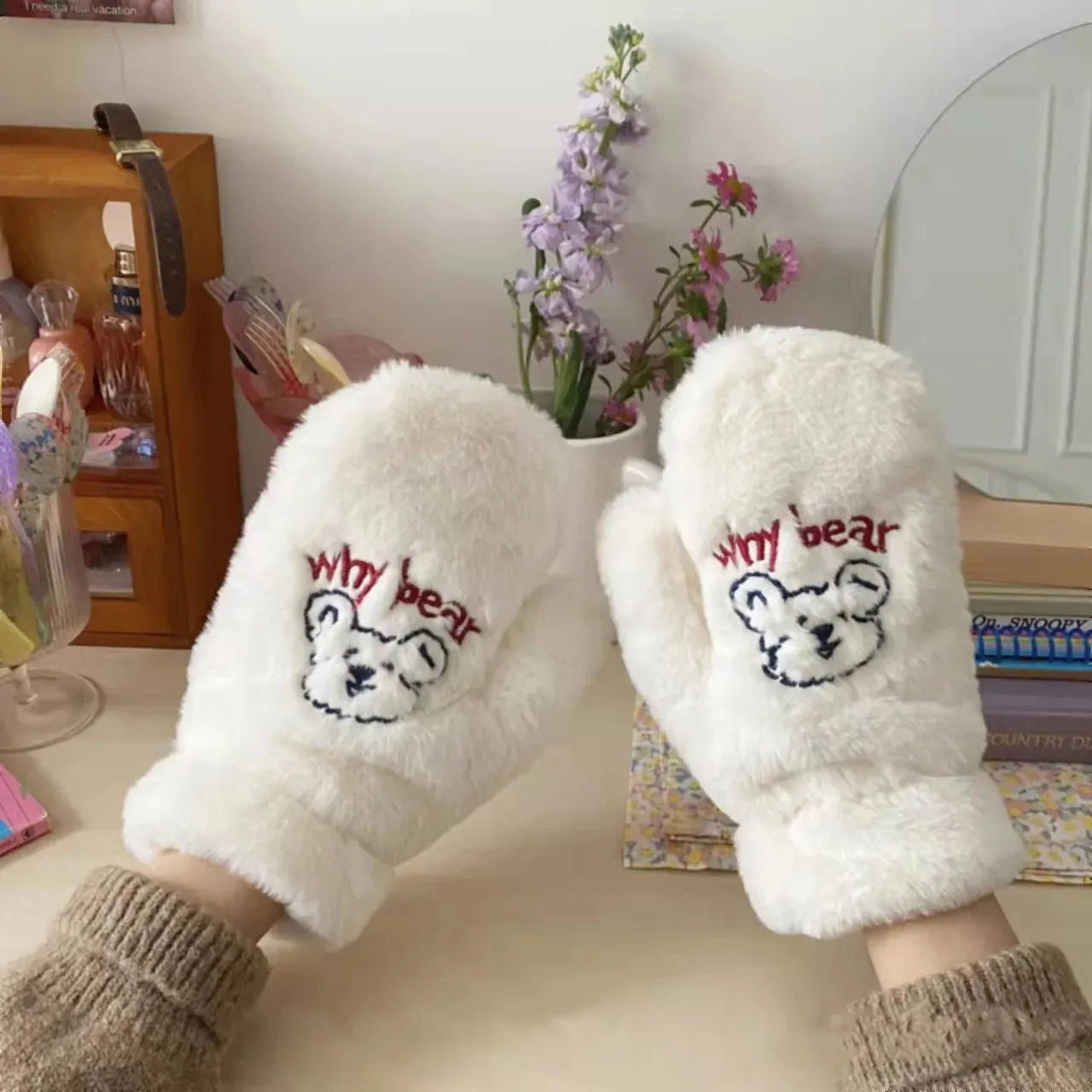 bear - fingerless winter gloves with ropes