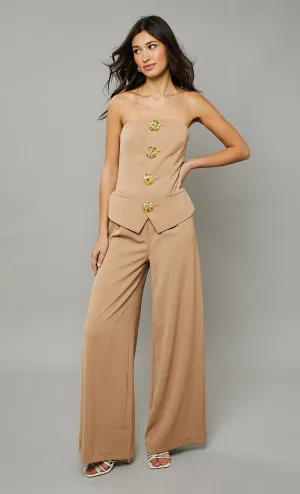 Beige Tailored Bandeau Jumpsuit