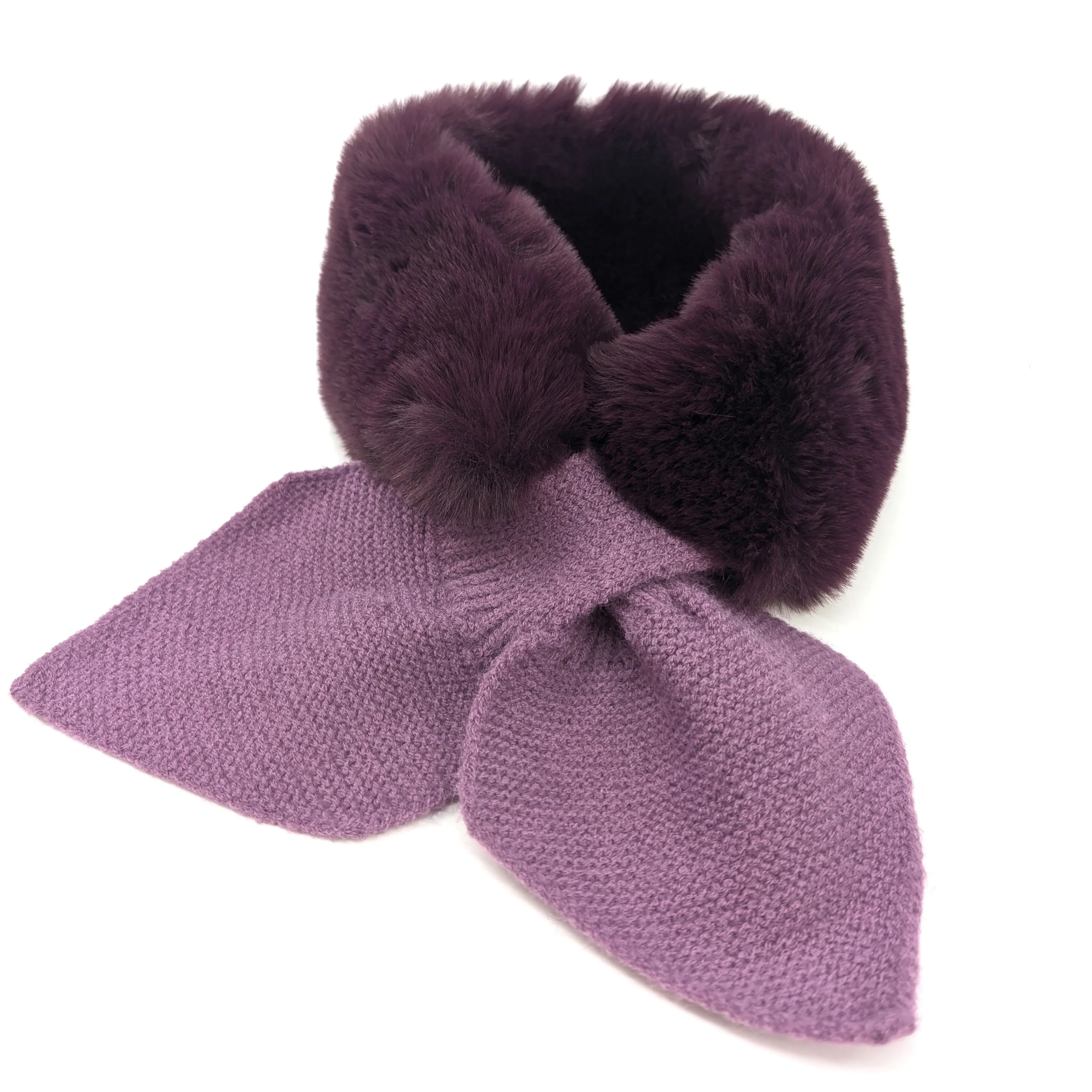 Bela Bela - Knitted Tie Fur Faux Collar - Purple