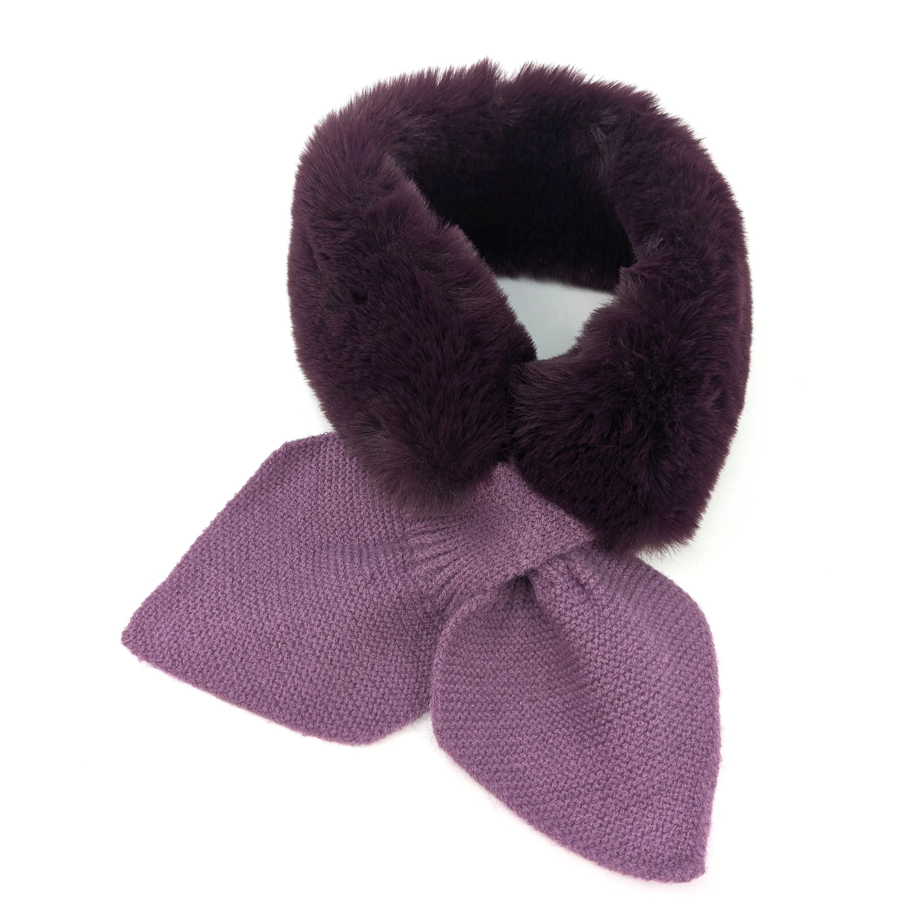 Bela Bela - Knitted Tie Fur Faux Collar - Purple