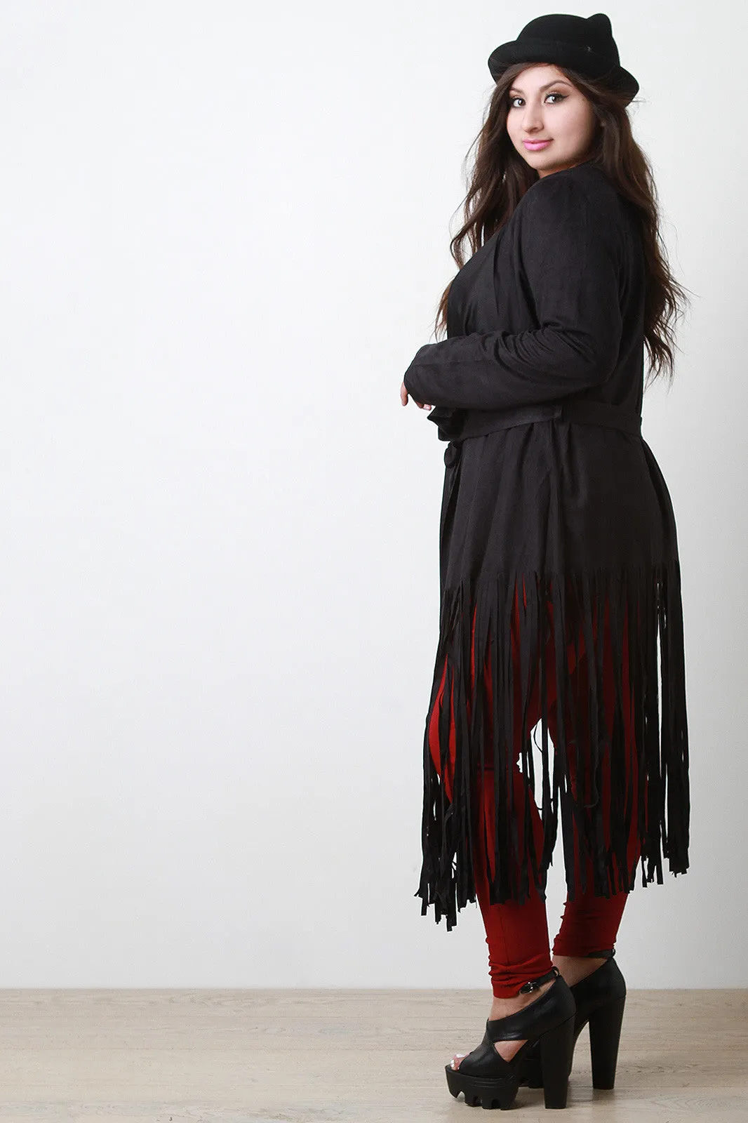 Belted Fringed Suede Trench Coat