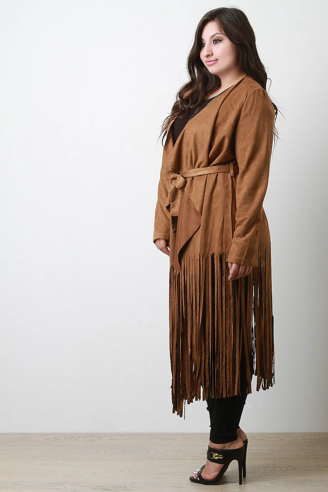 Belted Fringed Suede Trench Coat