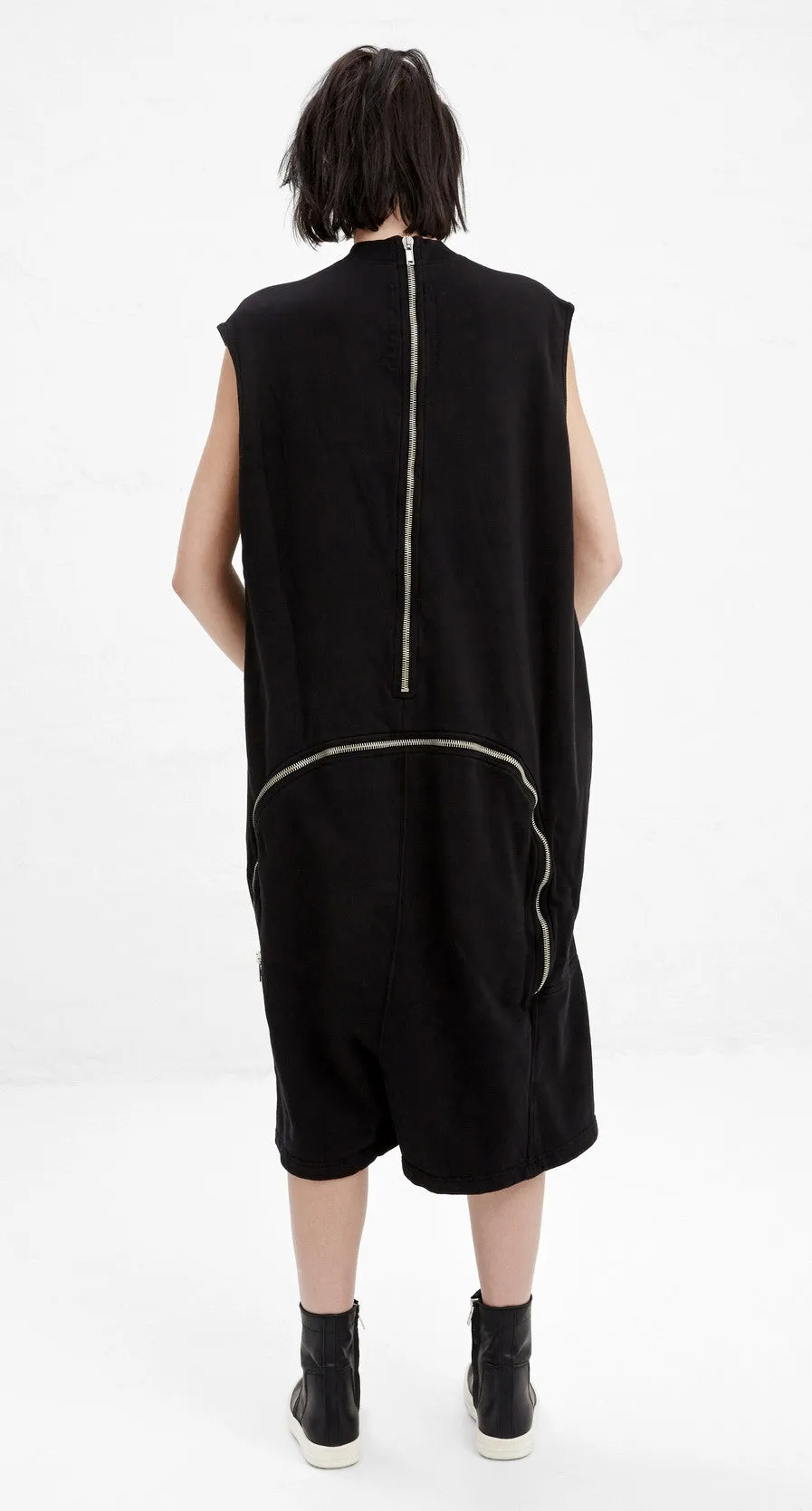 Black Cotton Jersey Zip Detail at Lower Back Bodybag Jumpsuit