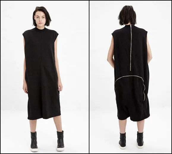 Black Cotton Jersey Zip Detail at Lower Back Bodybag Jumpsuit