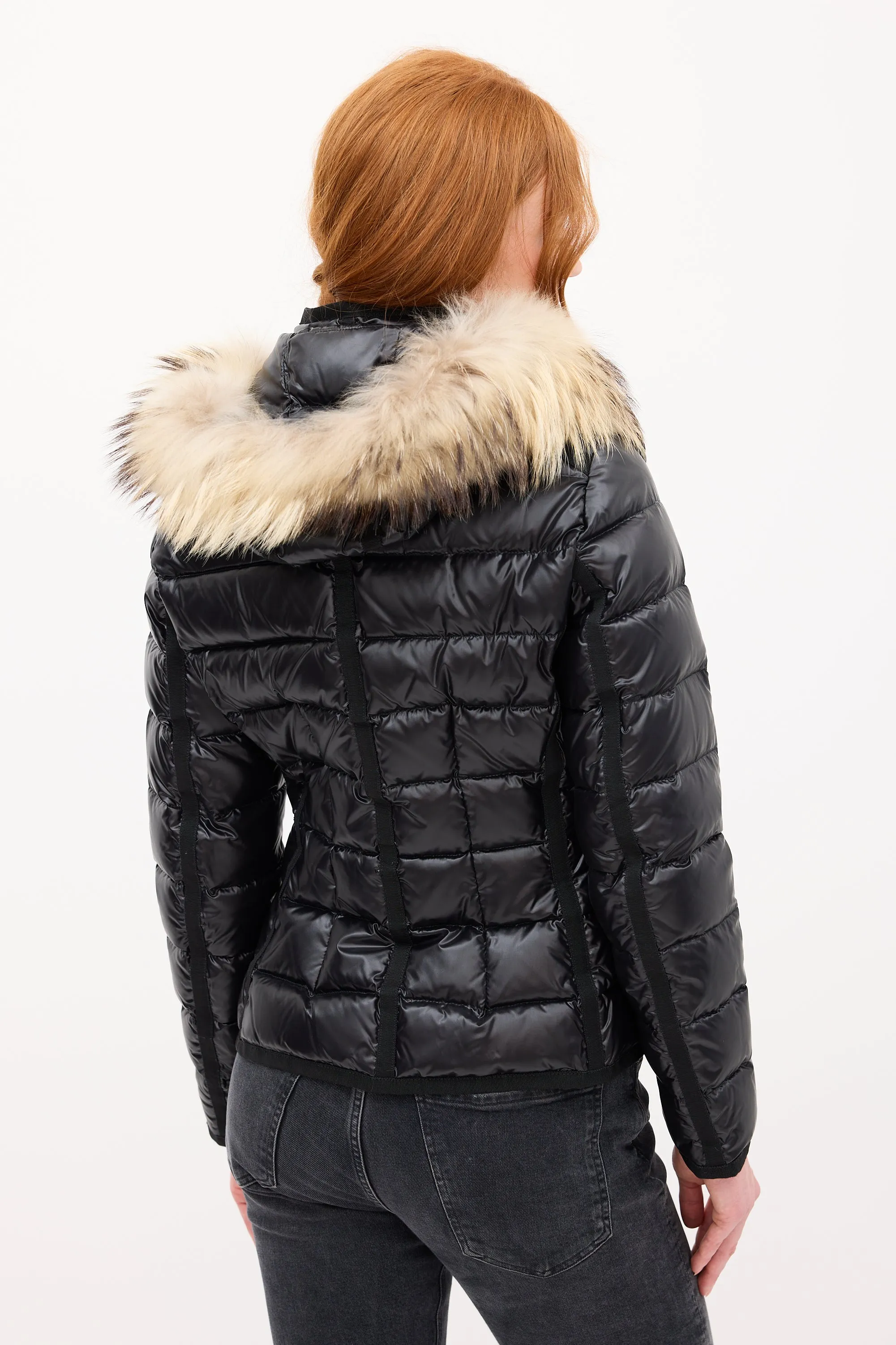 Black Down & Fur Trim Armoise Puffer Jacket