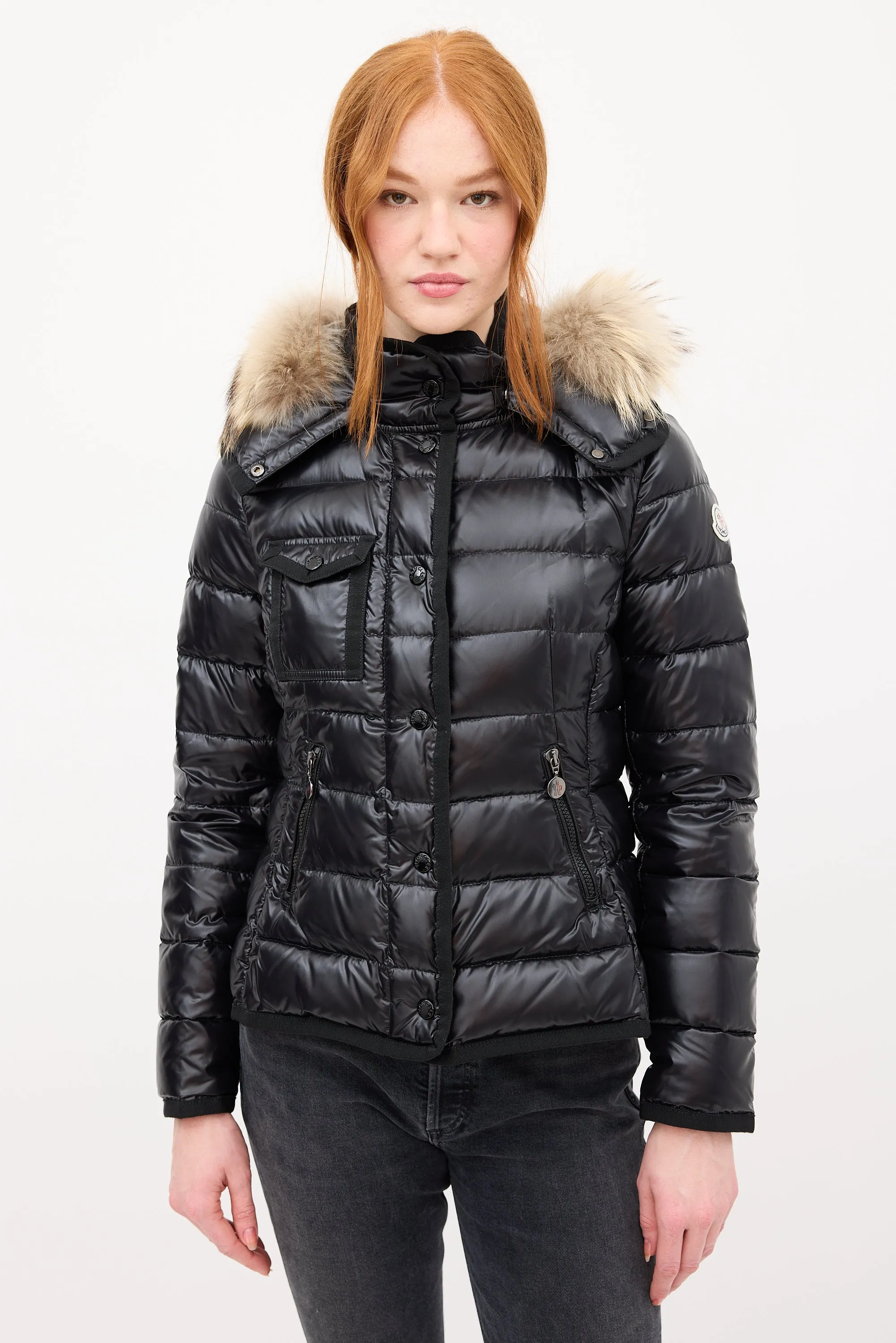 Black Down & Fur Trim Armoise Puffer Jacket