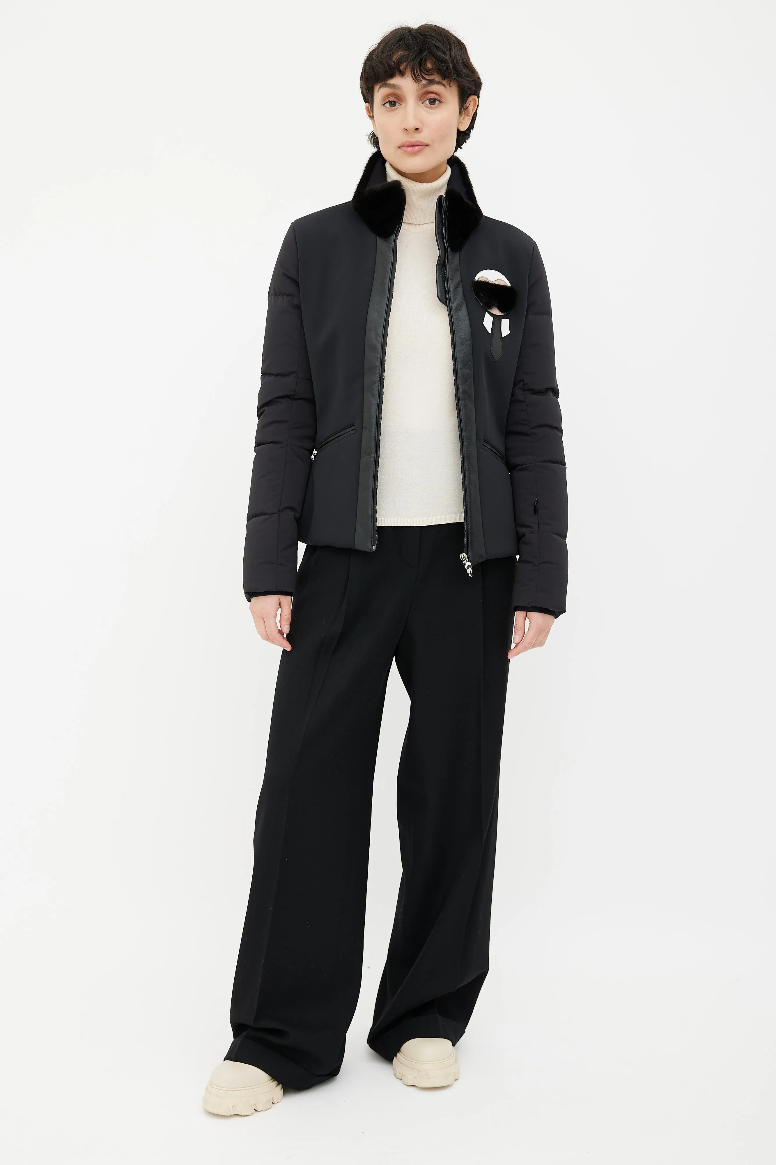 Black Fur Trim Karl Lagefeld Patch Jacket