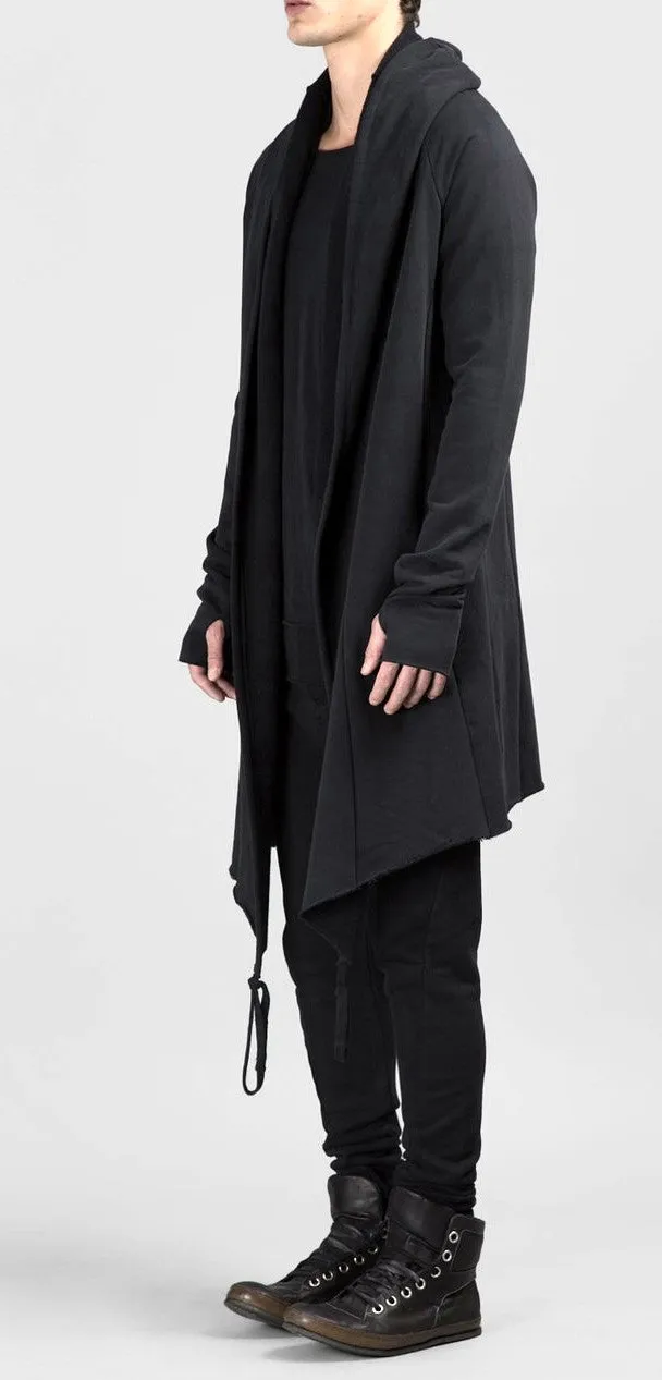 Black Long Sweater Cardigan With Hood / Glove Sleeves - ASYMMETRIC CUT Winter-BB029