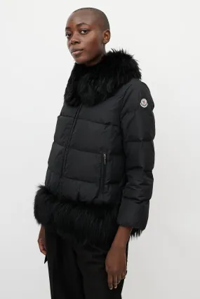 Black Nylon & Fur Trim Jacket