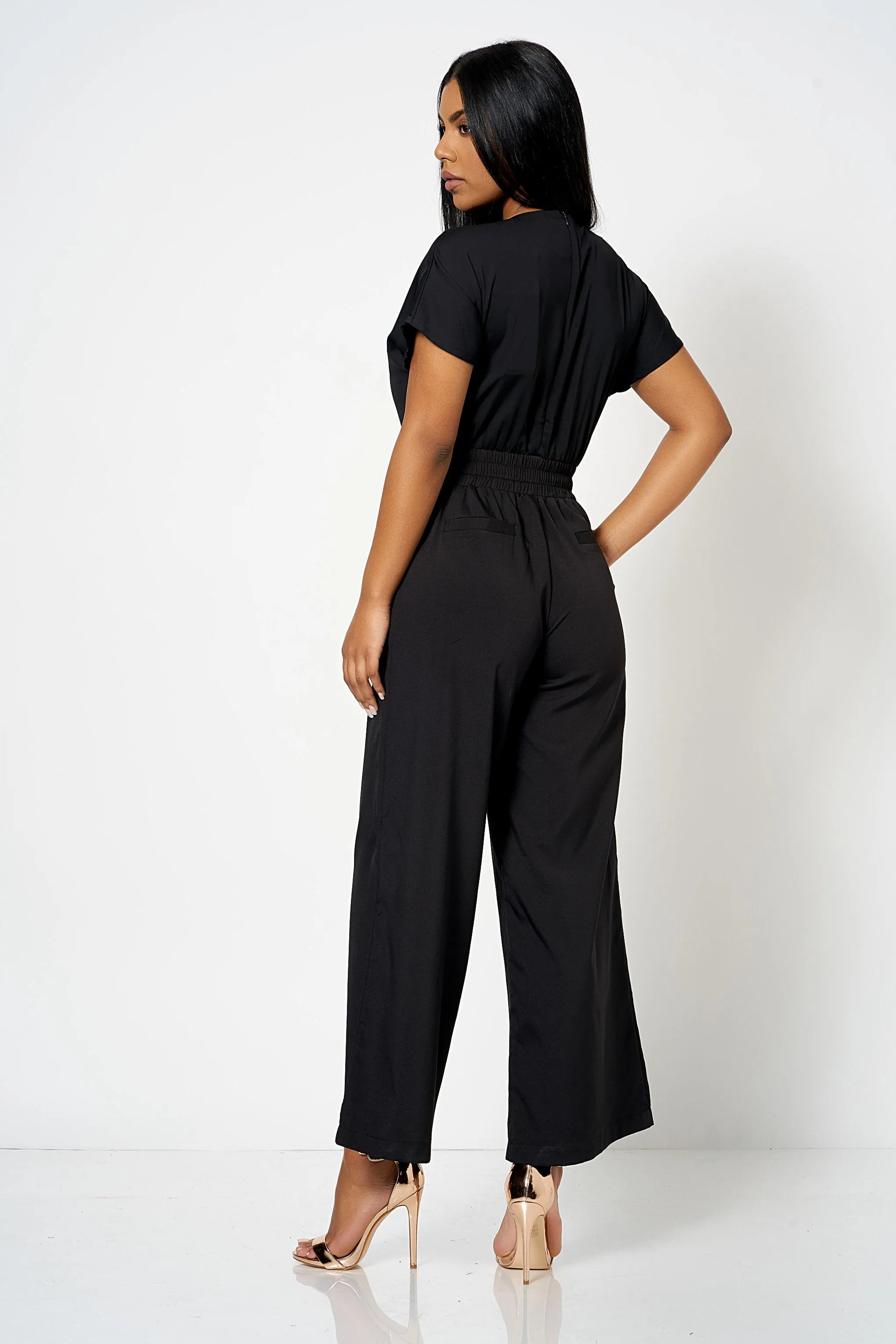 Black Utility Belted Eyelet Jumpsuit