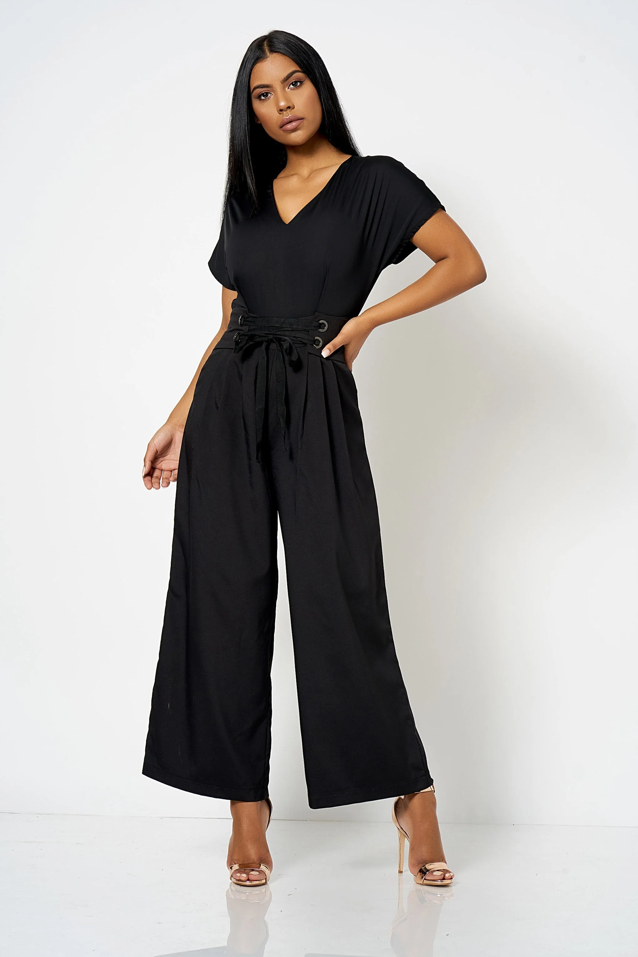 Black Utility Belted Eyelet Jumpsuit