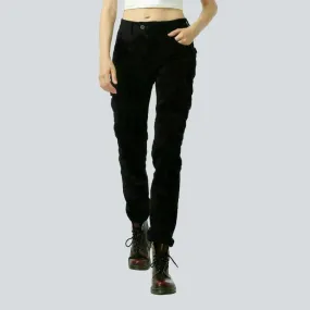 Black women's biker denim pants