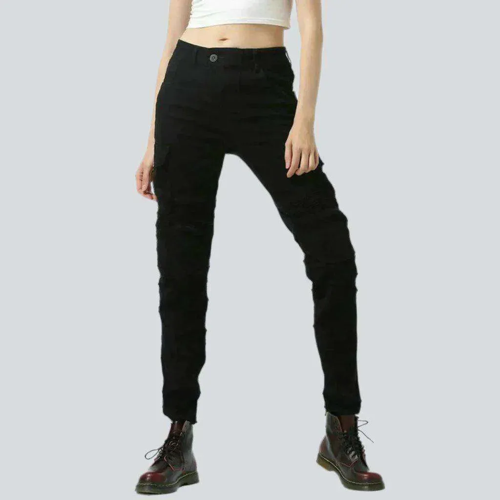 Black women's biker denim pants