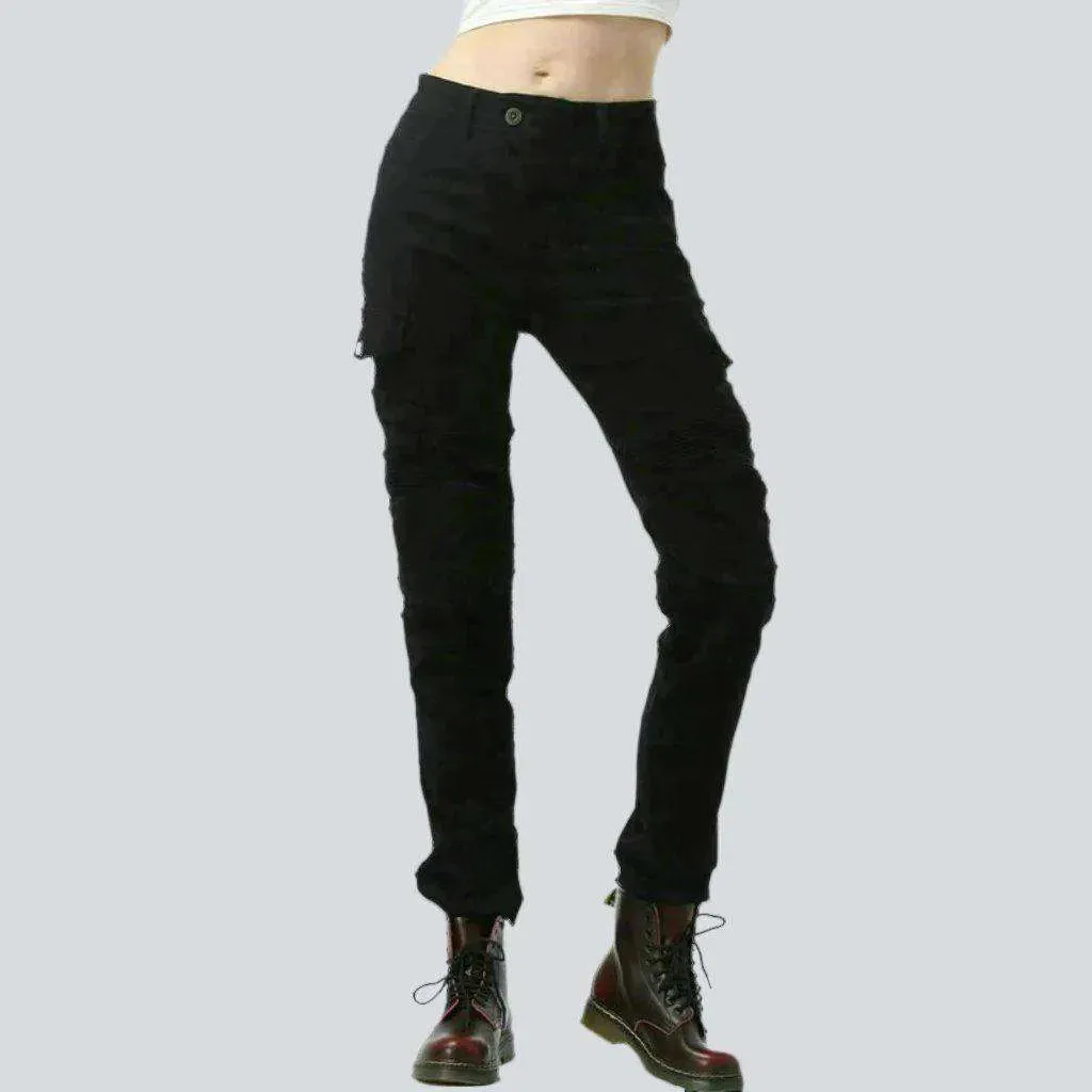 Black women's biker denim pants