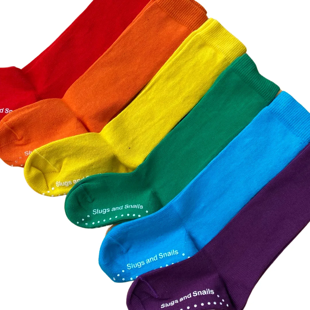 Block Colour Knee Socks - Rainbow - Emerald Green